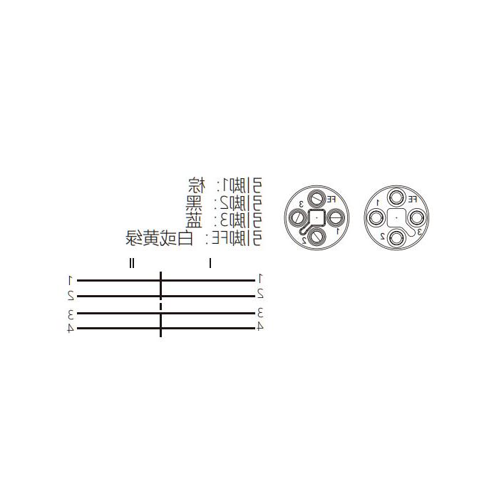 M12 4Pin T-coded、母头直型转公头直型、双端预铸PVC非柔性电缆、黄色护套、64TD03-XXX